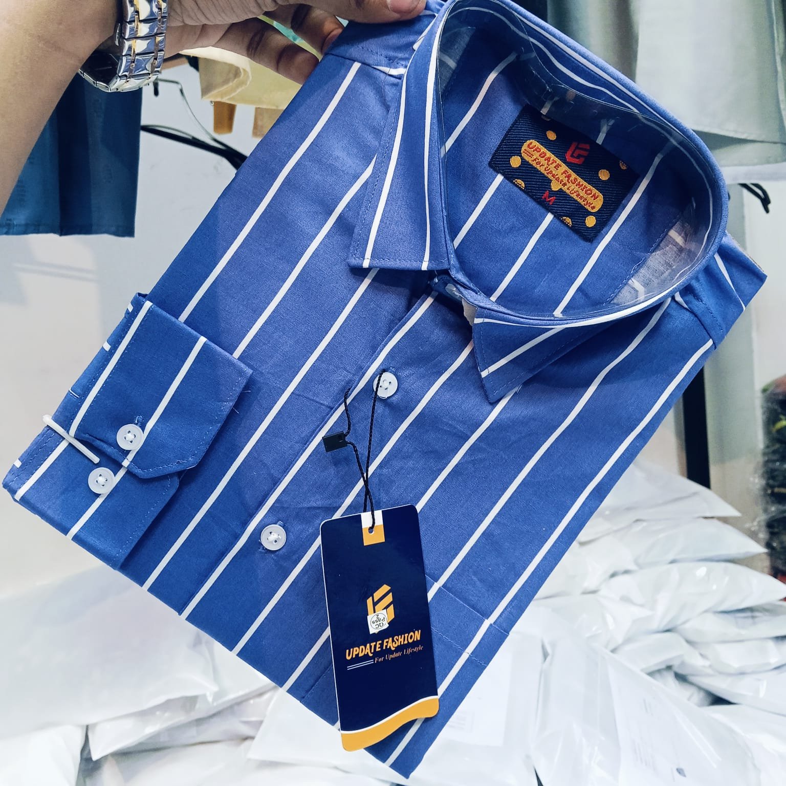 Men's  long sleeve stripe / print shirt