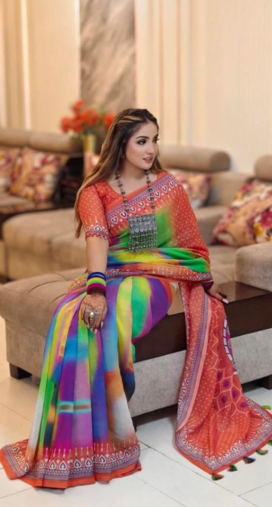 চান্দুরি সিল্কের ডিজিটাল প্রিন্ট শাড়ি