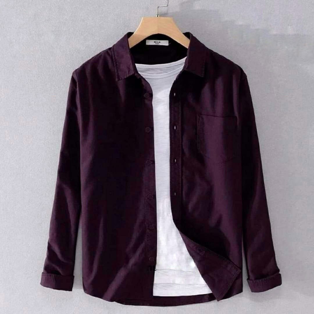 Mens Solid Colour Ban Collar Shirt