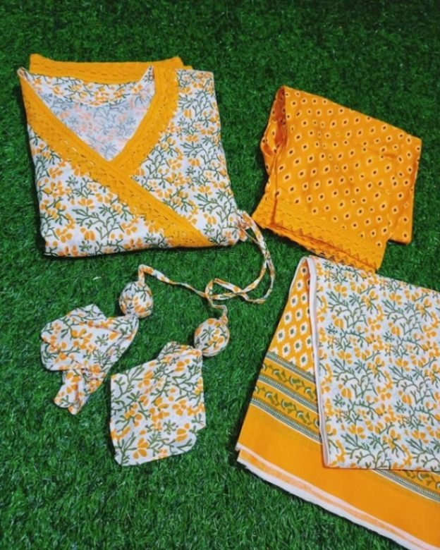 Printed Linen Gown Set-3pPrinted Linen Gown Set-3pc