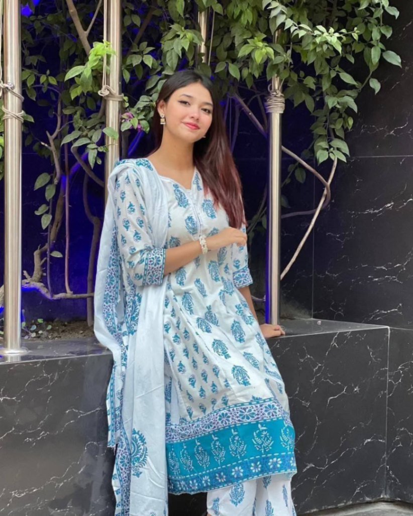 Printed Cotton Gown Set-3p