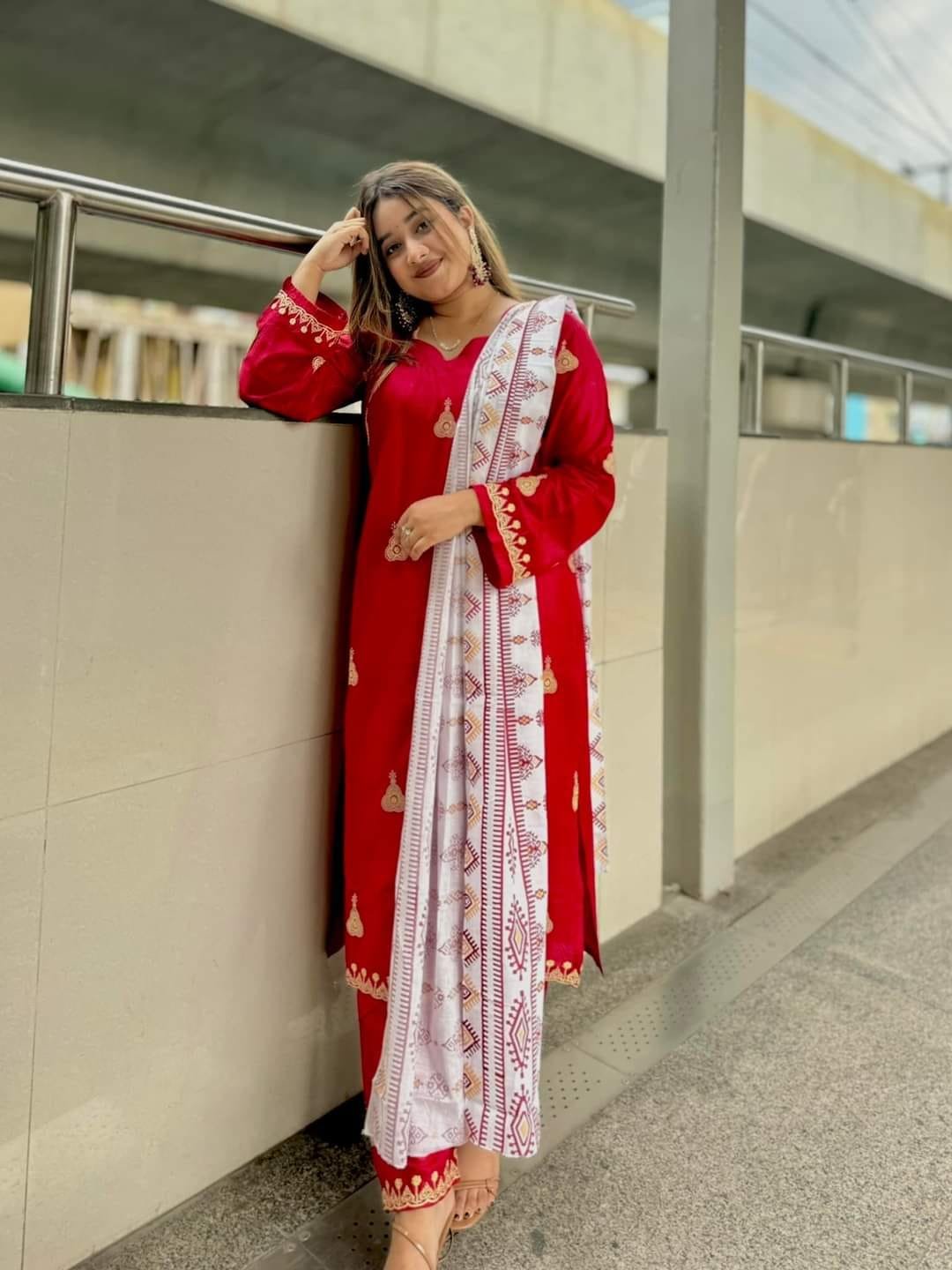 Embroidery Cotton Three Piece