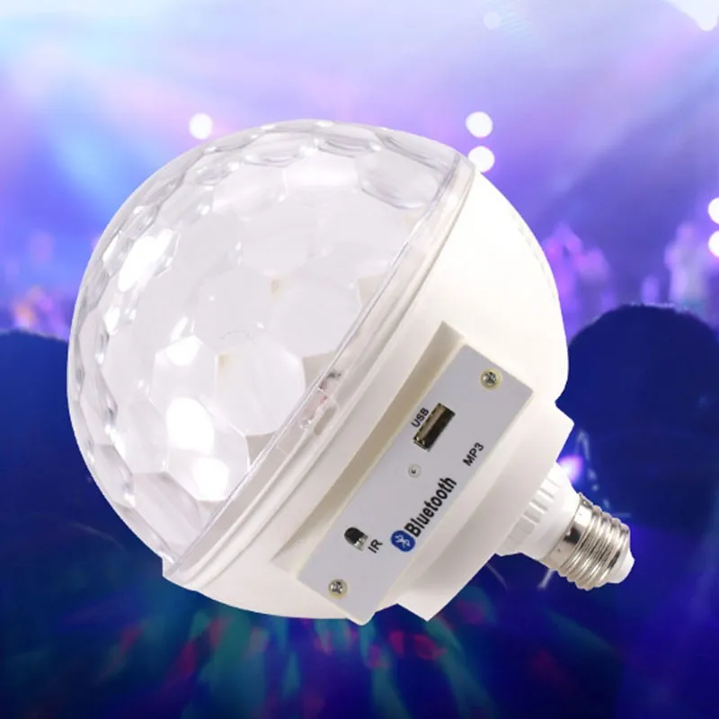E27 LED Music Crystal Magic Effect Ball Light RGB Lamp Mp3 Bluetooth Music Led Stage Light AC110-240V 6W Disco Dj Stage Light