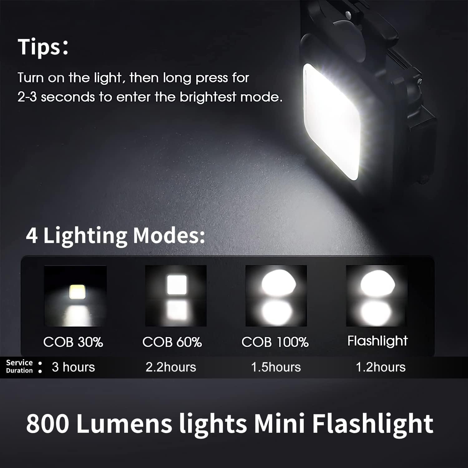 Multi-functional Outdoor Keychain Light with 800Lm COB and 3 Lighting Modes, for Camping, Hiking and Emergencies