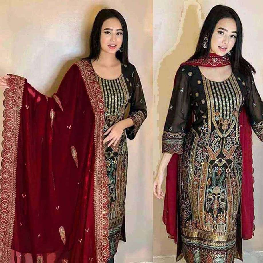 Embroidered Georgette Party Suit