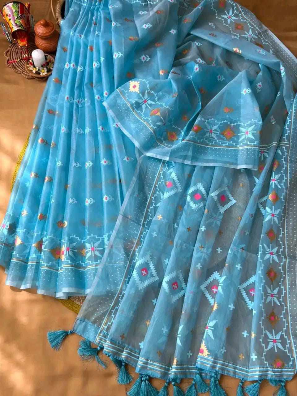 Half Silk Jamdani Print Saree